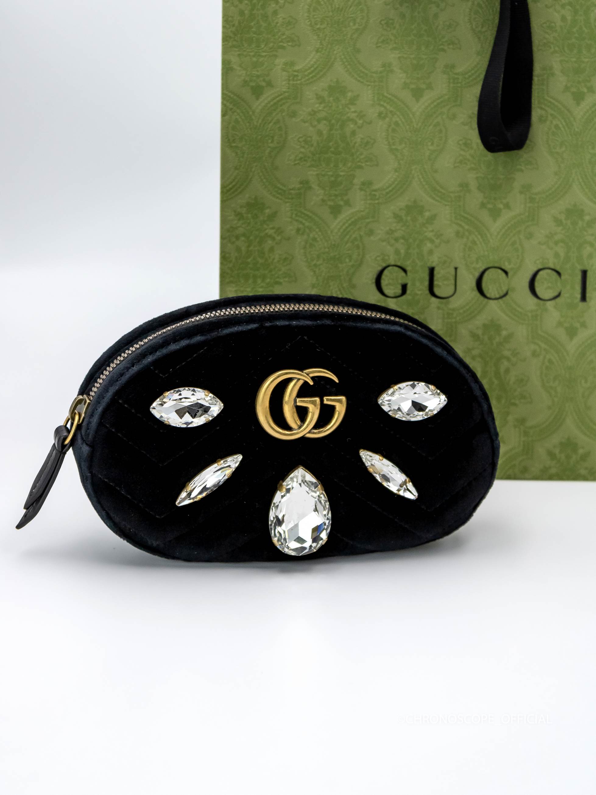 Gucci&nbsp;&nbsp;-&nbsp;&nbsp;Gucci - Поясная сумка GG Marmont Crystal & Velvet Belt Bag Black Size 85